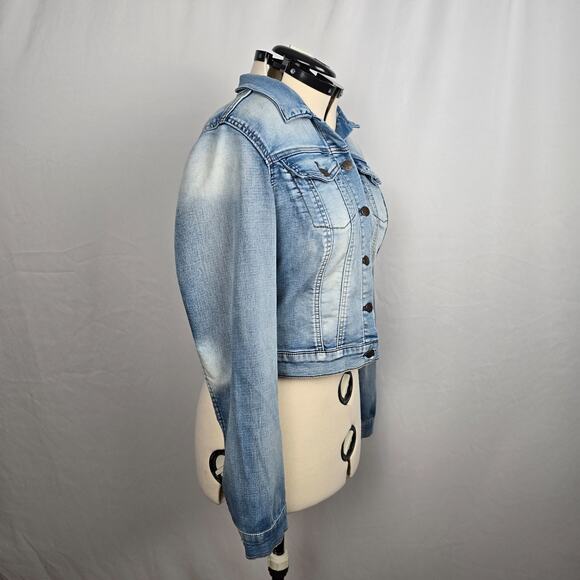 Jessica Simpson Cropped Jean Jacket Women's L Blue Acid Wash - Picture 7 of 16